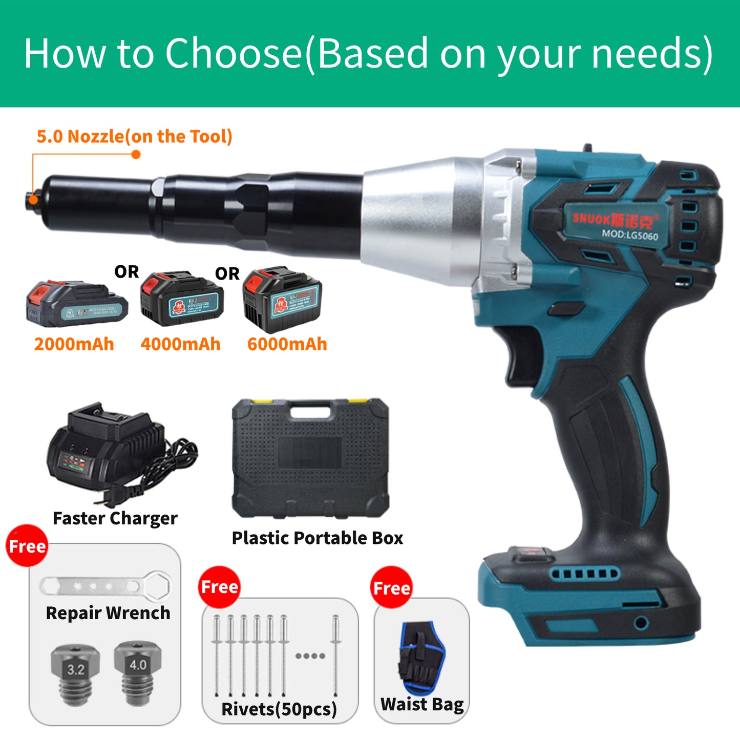 Professsional DC21V Battery Powered Cordless Rivet Gun Tool