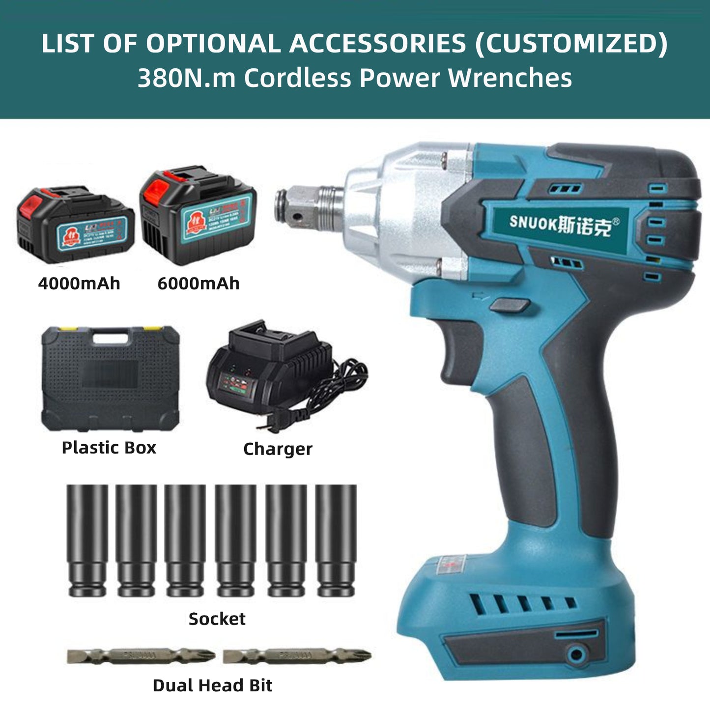 Rechargeable DC21V 380Nm Battery Powered Cordless Wrenches