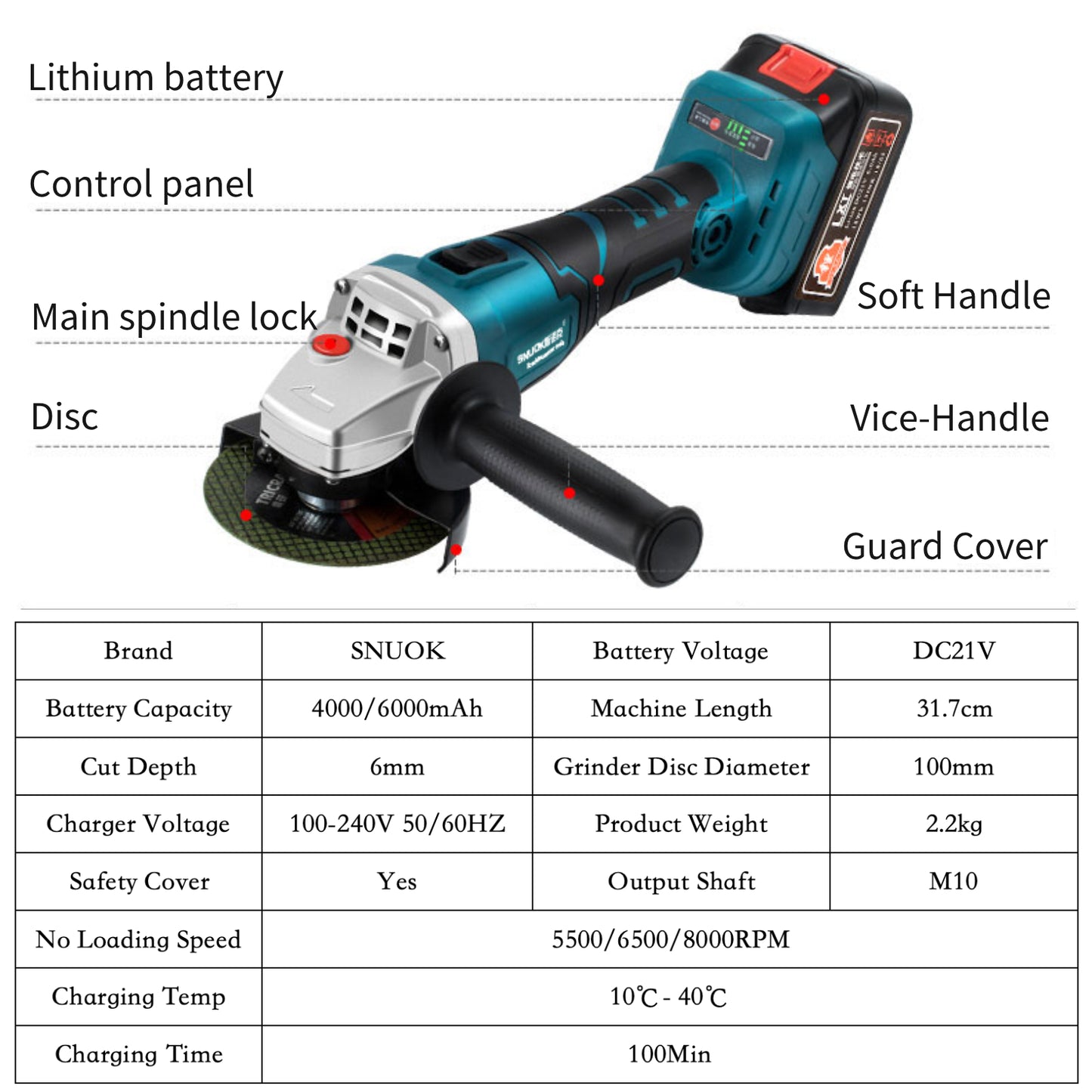 DC21V Cordless Brushless M10 Industrial Angle Grinder