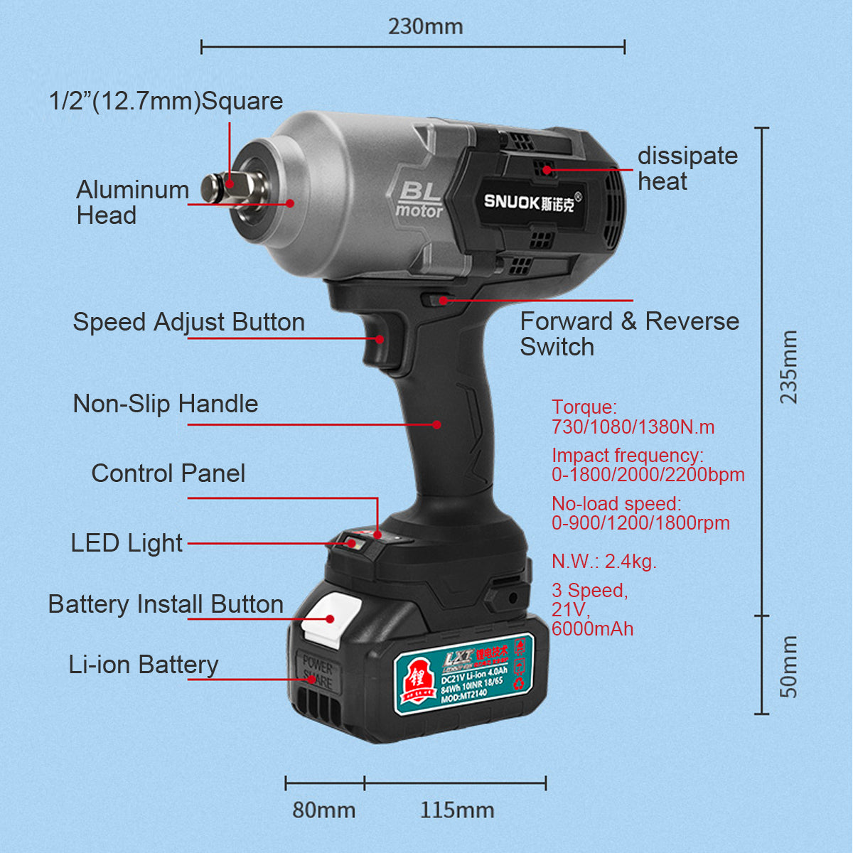 Big Torque 1380Nm Cordless Impact Wrenches